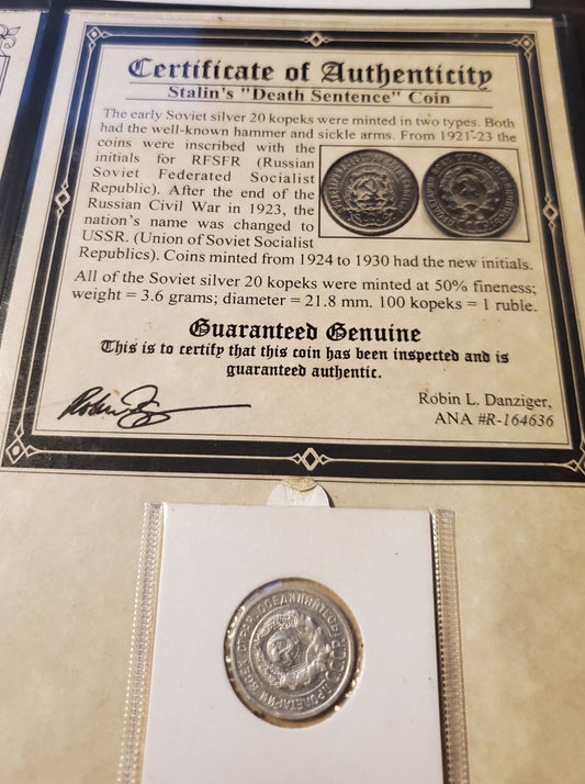 1924 Soviet Silver 20 Kopeks Coin